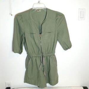 MARY LAWLESS LEE Linen Peasant Romper Olive Small